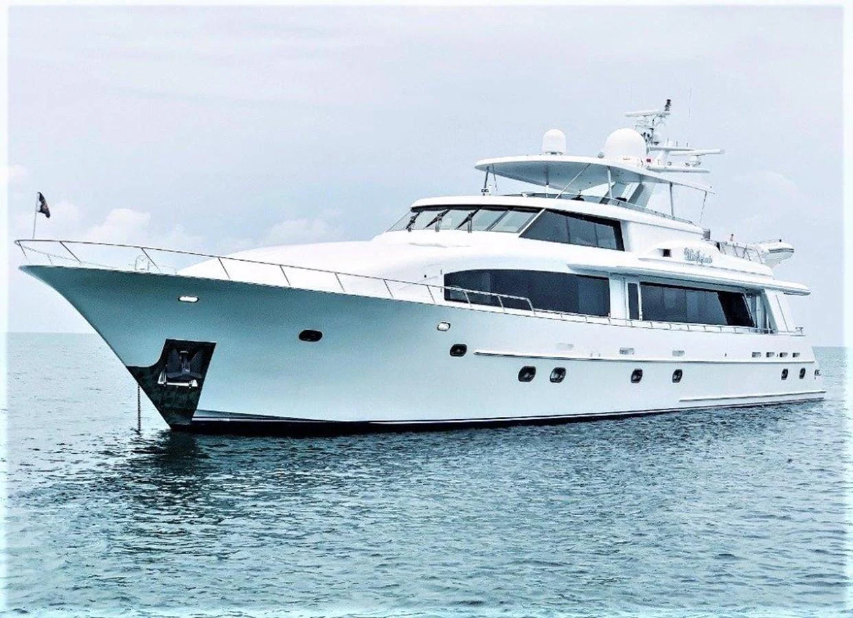 a white yacht in the water aboard MISS STEPHANIE Yacht for Sale
