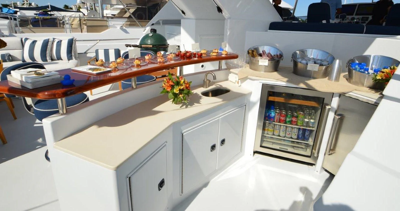 a kitchen with a table and a microwave aboard MISS STEPHANIE Yacht for Sale