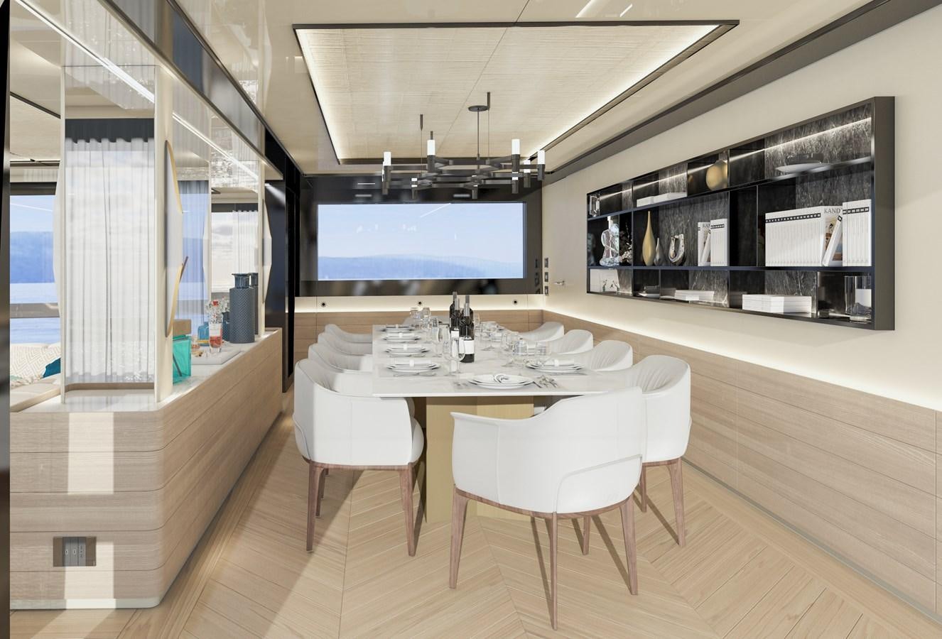 a room with a table and chairs aboard ARCADIA 115/06 Yacht for Sale