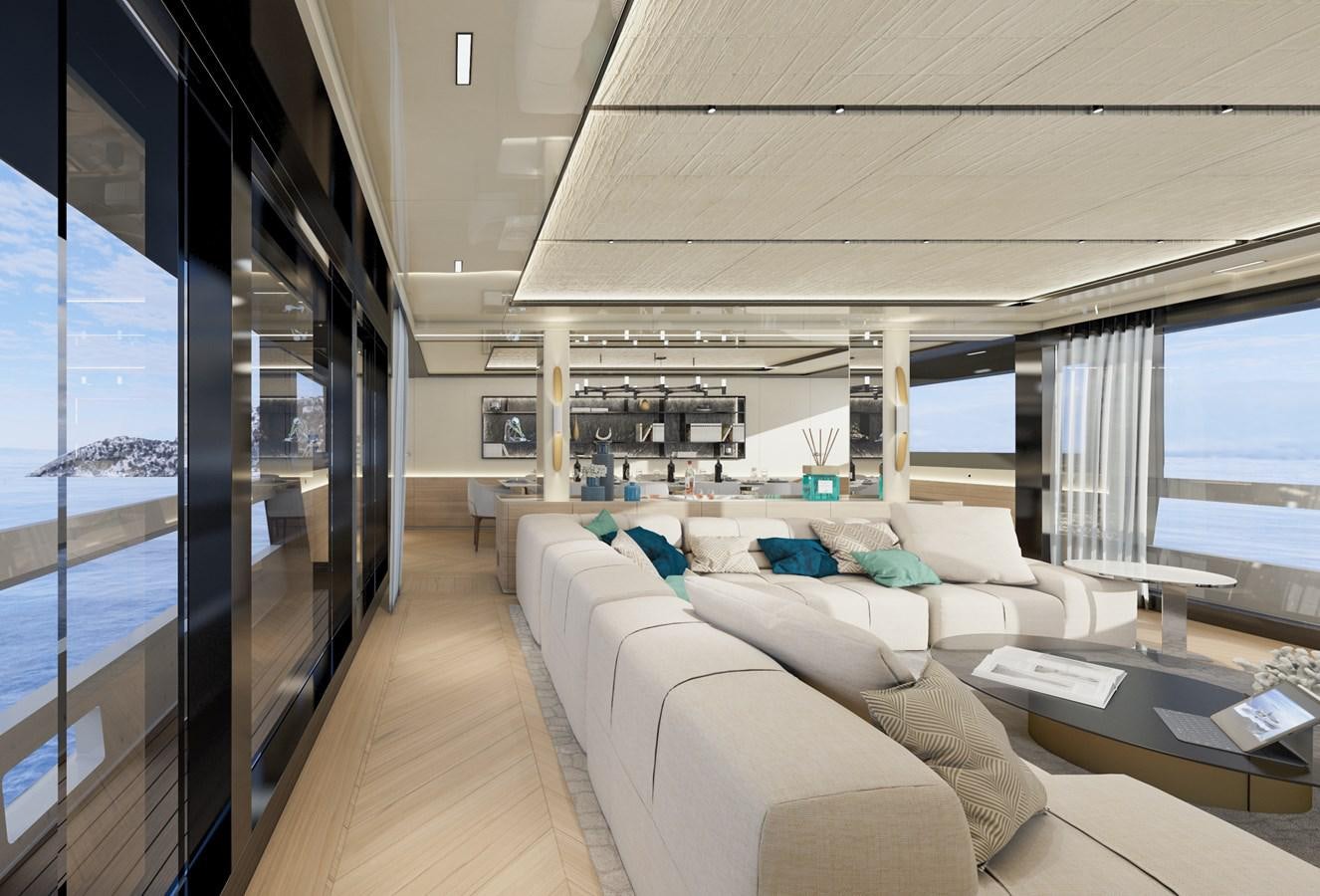 a room with a couch and a table aboard ARCADIA 115/06 Yacht for Sale