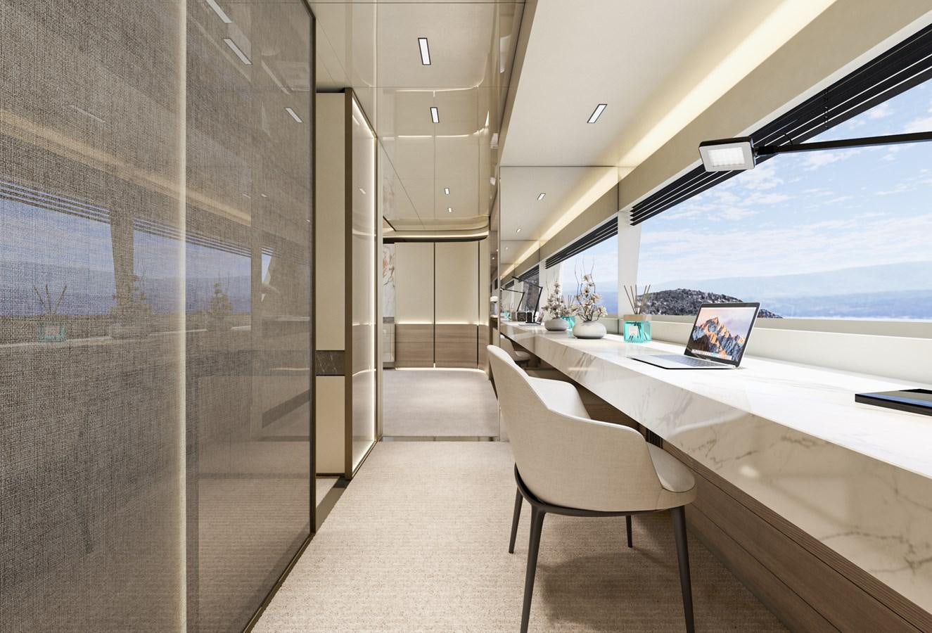 a room with a table and chairs aboard ARCADIA 115/06 Yacht for Sale