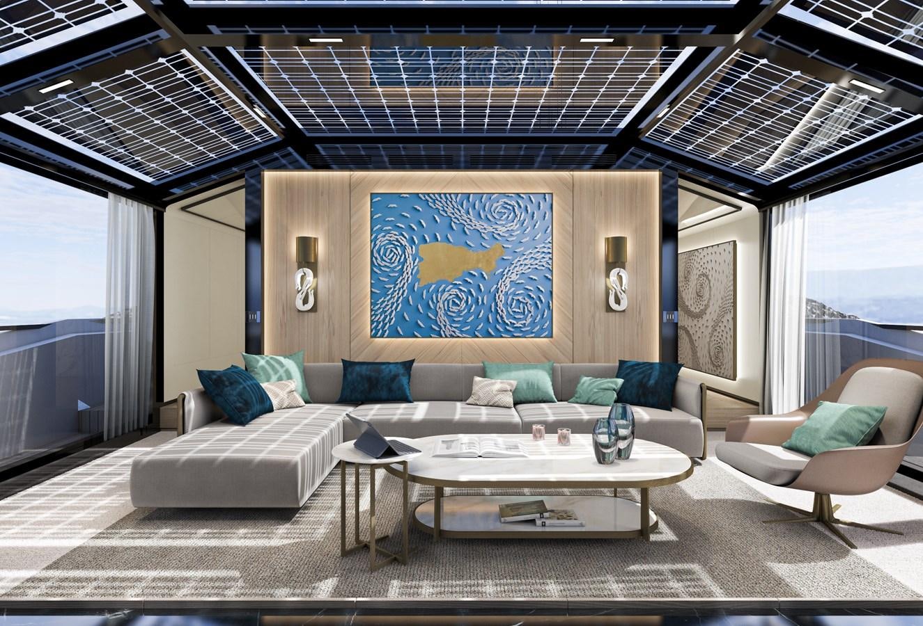 a room with a couch and a table aboard ARCADIA 115/06 Yacht for Sale