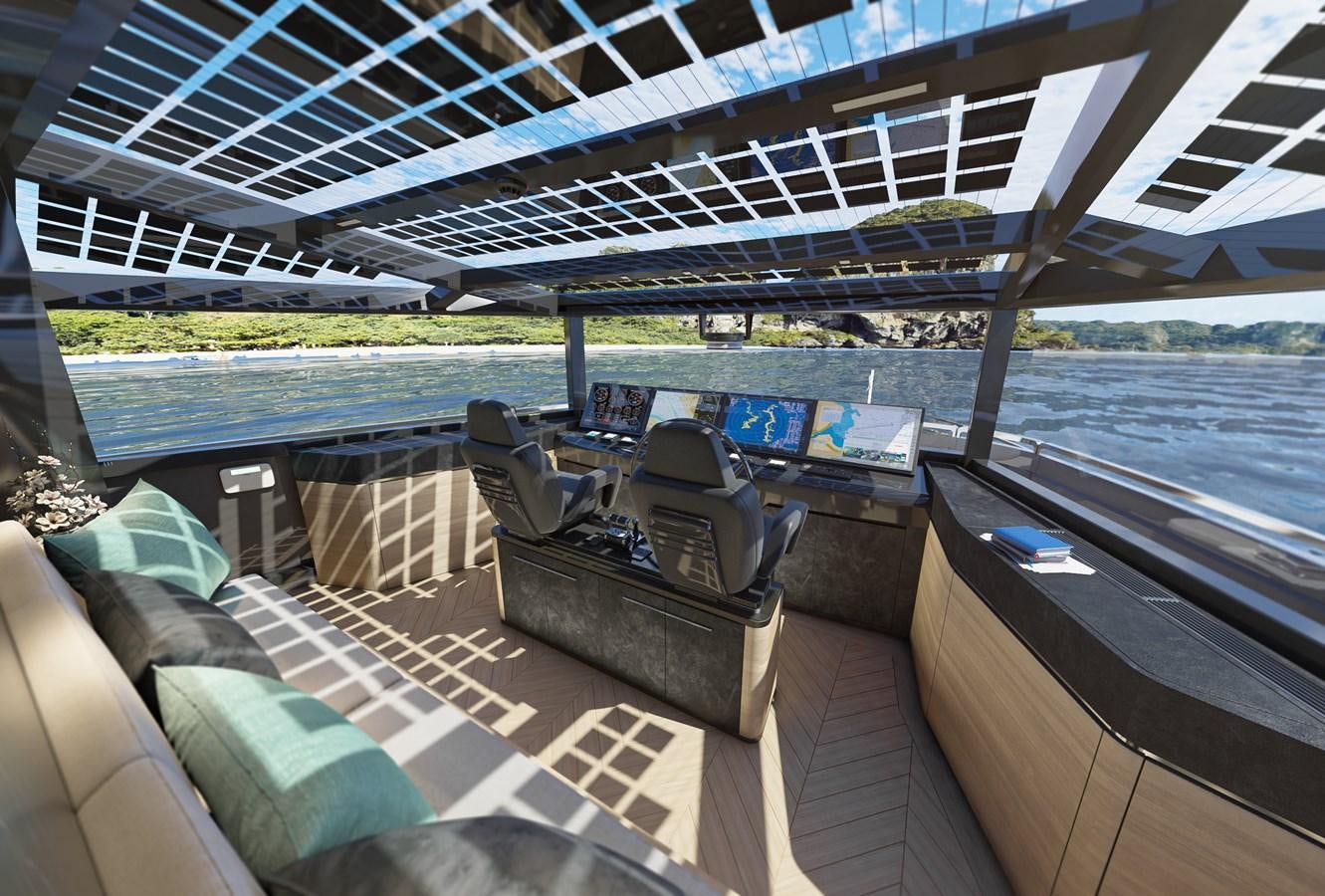 a deck with a chair and a table on it aboard ARCADIA 115/06 Yacht for Sale