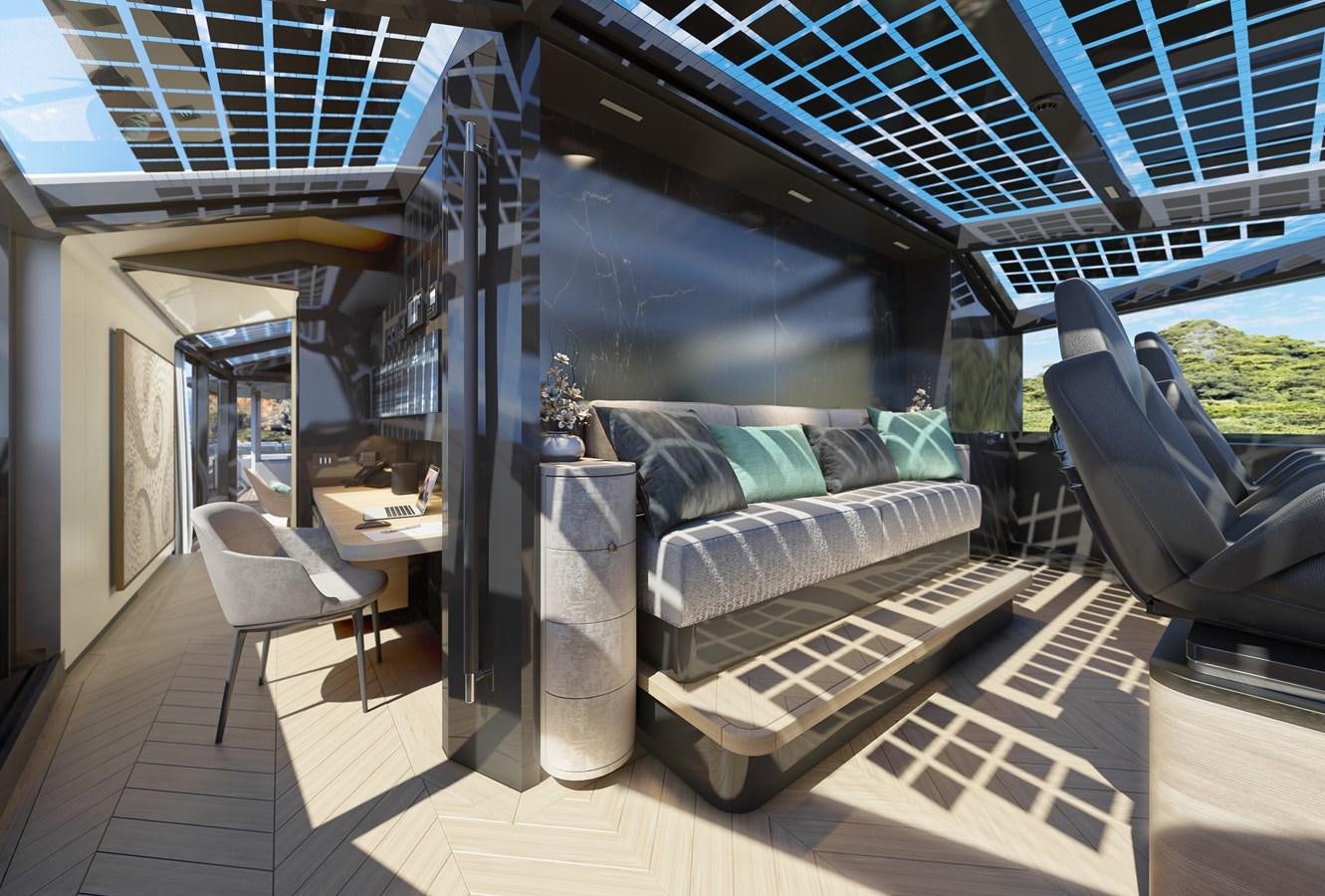 a room with a couch and a table and chairs aboard ARCADIA 115/06 Yacht for Sale