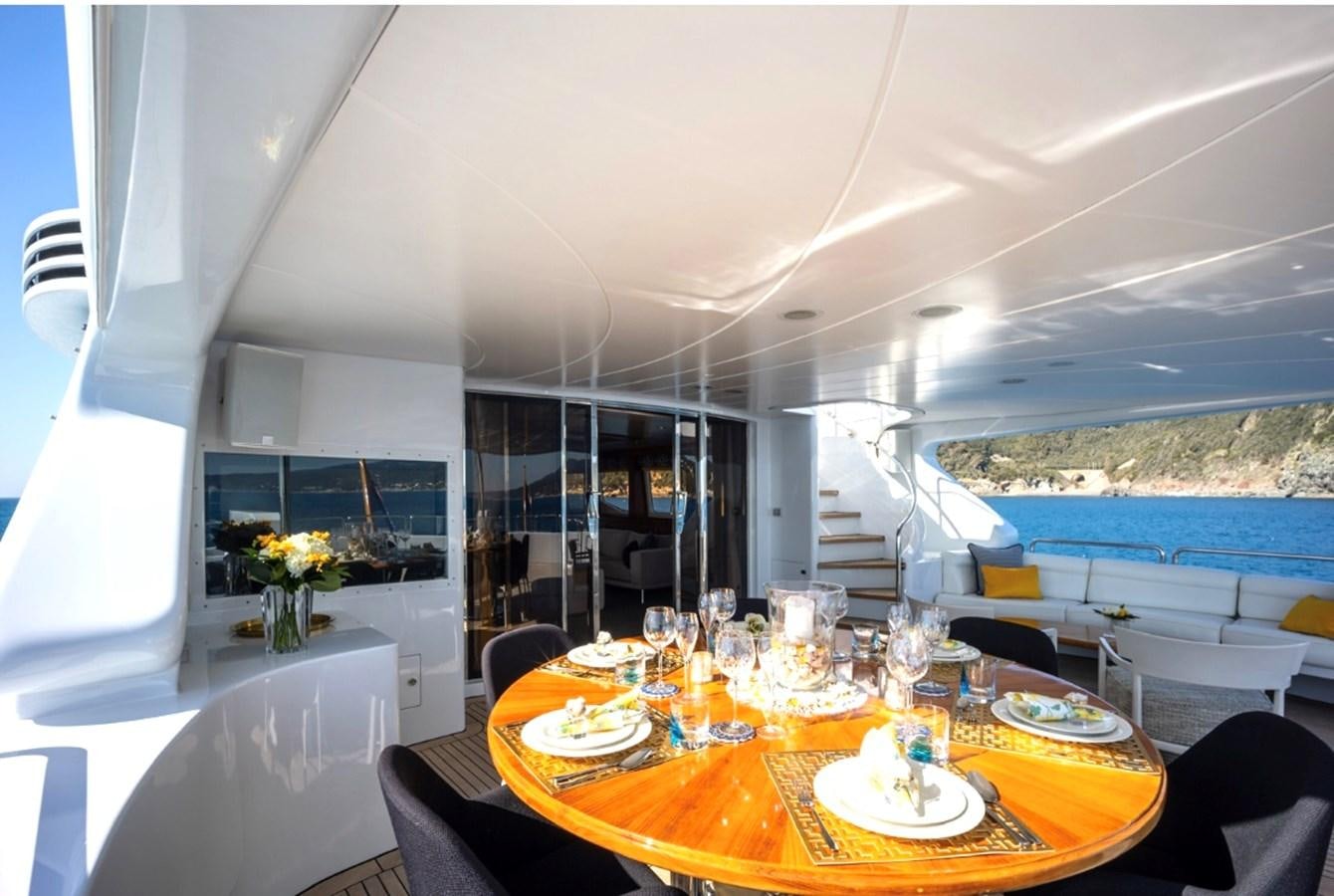 a dining table with candles aboard SERENO Yacht for Sale