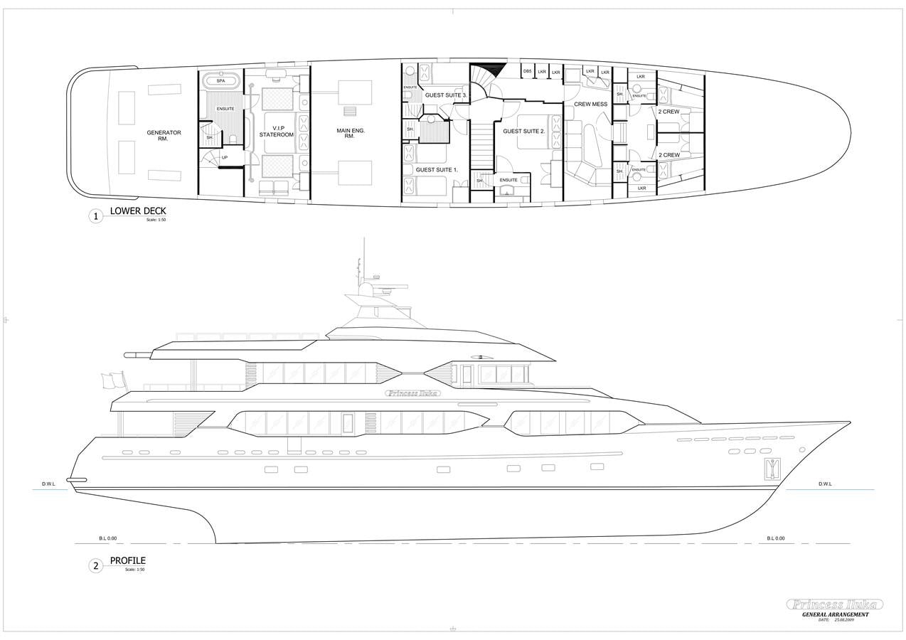 diagram, engineering drawing aboard PRINCESS ILUKA Yacht for Sale