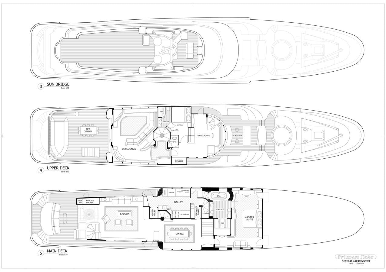 diagram, engineering drawing aboard PRINCESS ILUKA Yacht for Sale