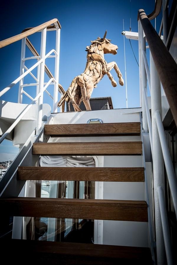 a goat on a wooden structure aboard ALTER EGO Yacht for Sale