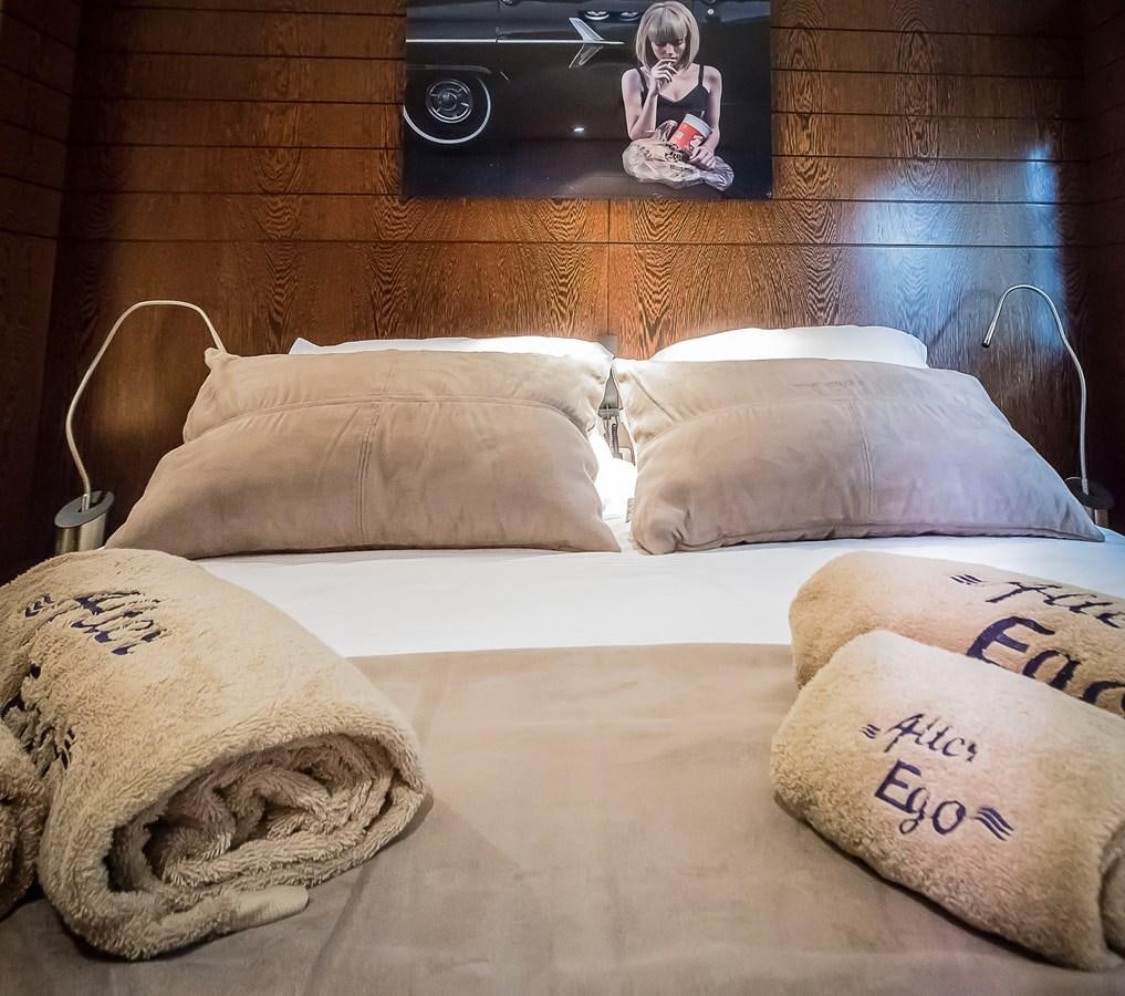 a group of pillows on a bed aboard ALTER EGO Yacht for Sale
