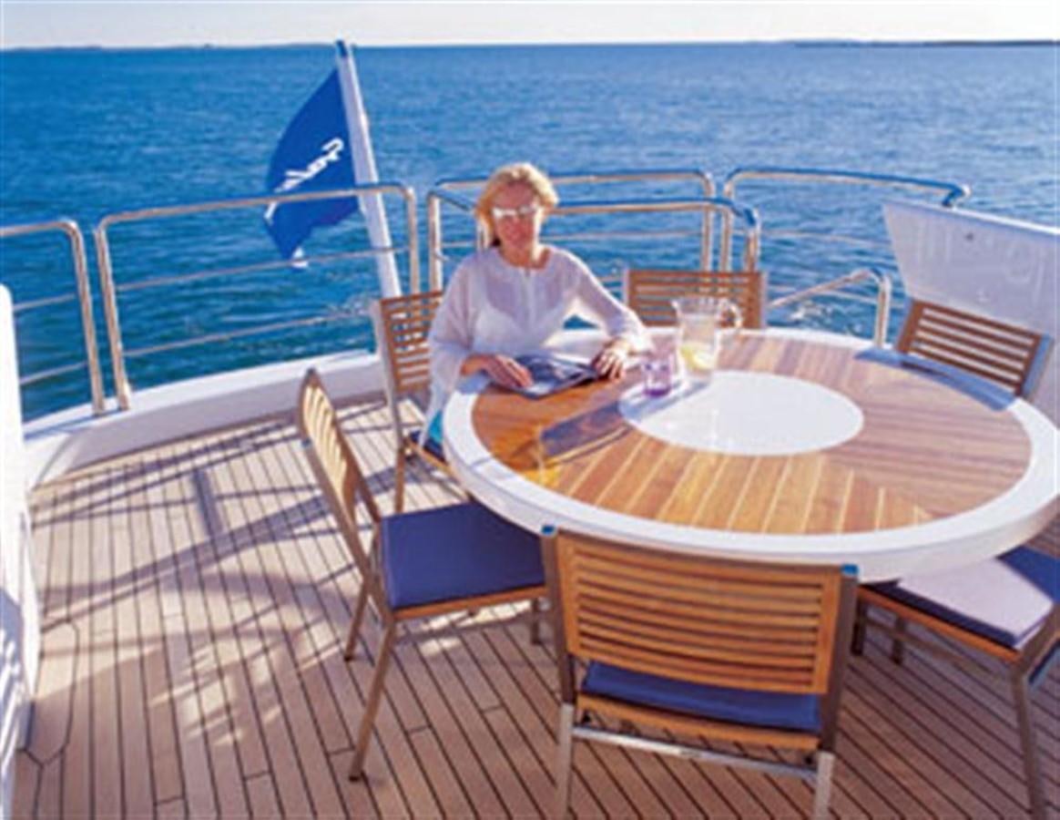 a person sitting at a table on a boat aboard BENITA BLUE Yacht for Sale