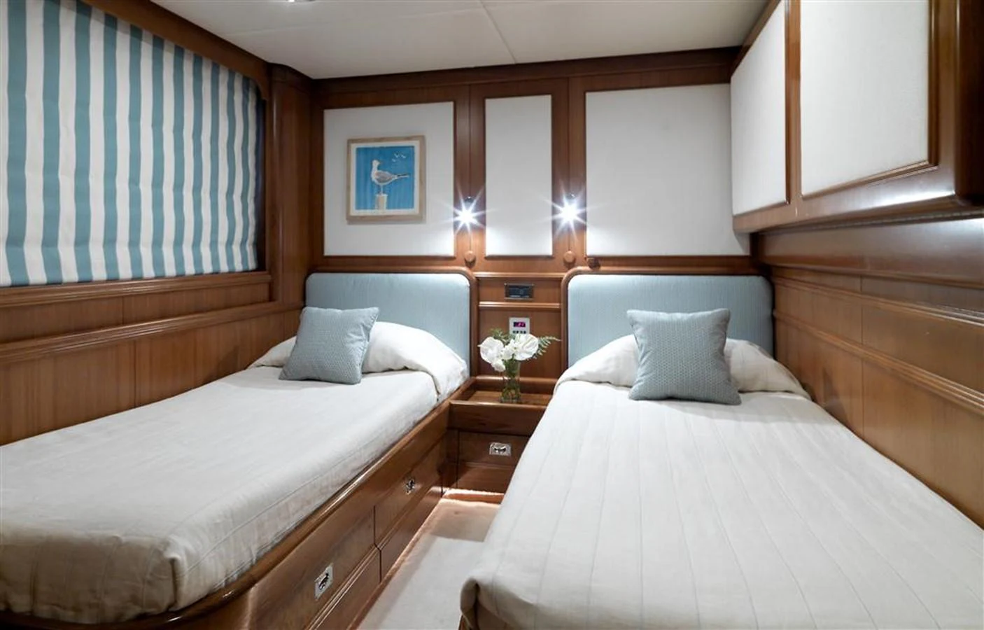 a couple of beds in a room aboard SPADA Yacht for Sale