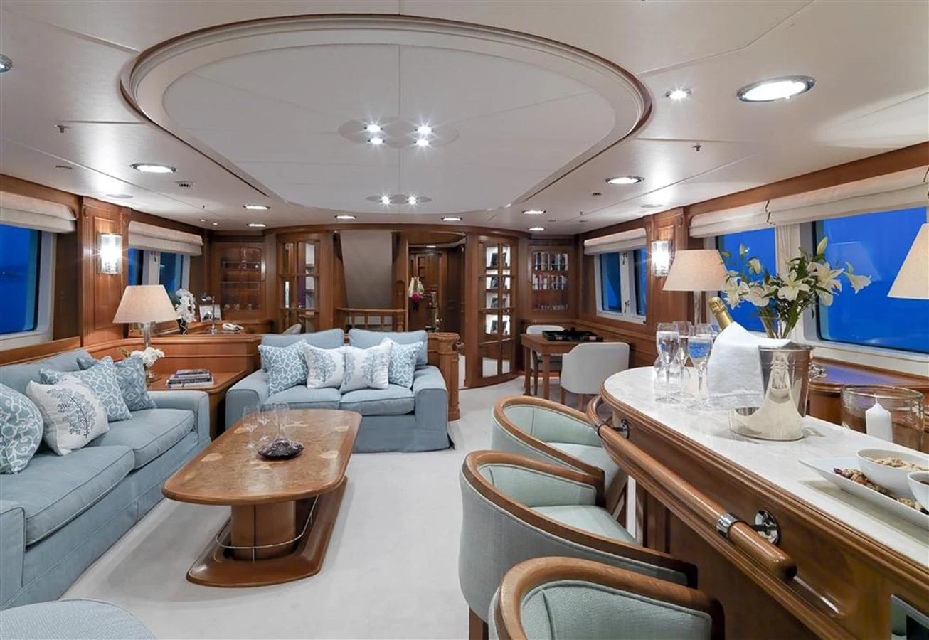 a living room with a large open floor plan aboard SPADA Yacht for Sale