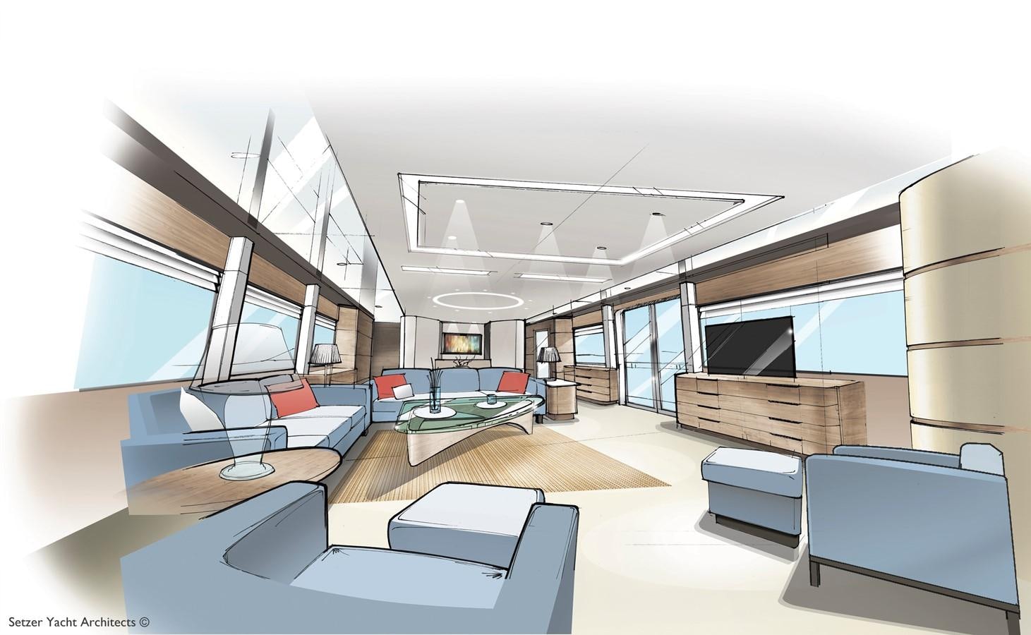 a room with a large window and a desk with computers aboard 3200 TRIDENT Yacht for Sale