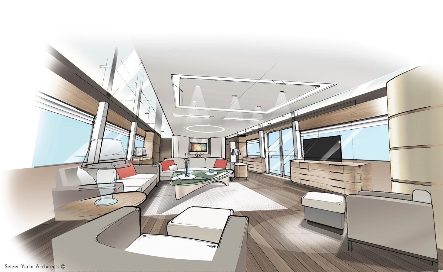 a room with a large window and a desk with a computer aboard 3200 TRIDENT Yacht for Sale