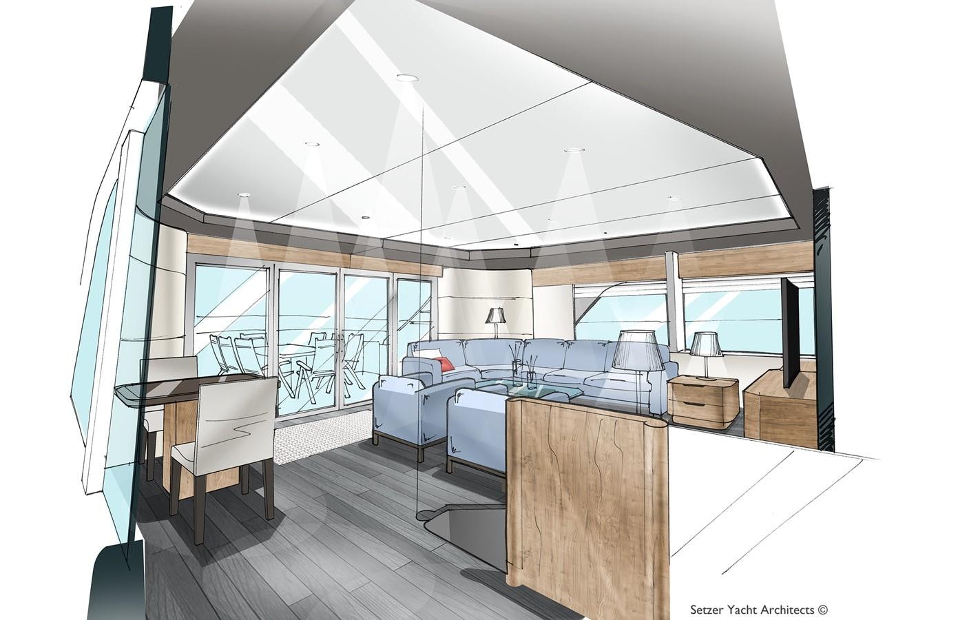 a room with a desk and chairs aboard 3200 TRIDENT Yacht for Sale