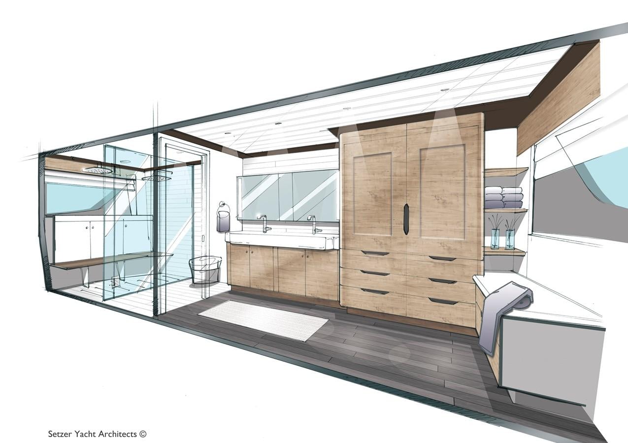 a room with a wood door aboard 3200 TRIDENT Yacht for Sale