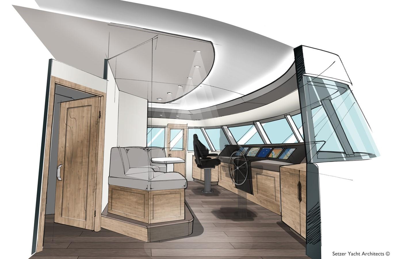 a room with a desk and chairs aboard 3200 TRIDENT Yacht for Sale