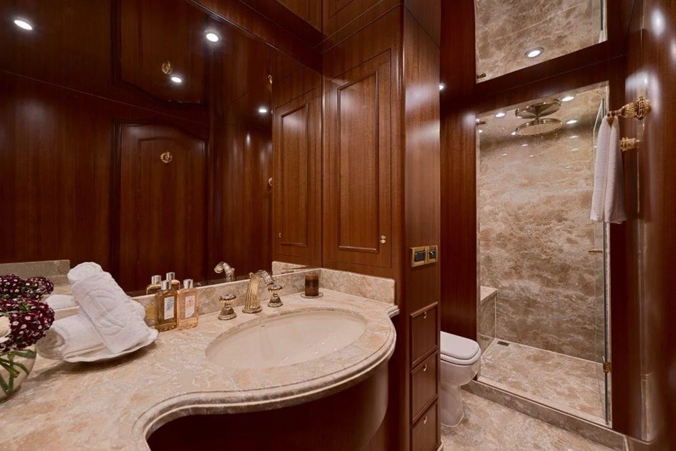 a bathroom with a sink and a shower aboard P110 (NEW BOAT SPEC) Yacht for Sale