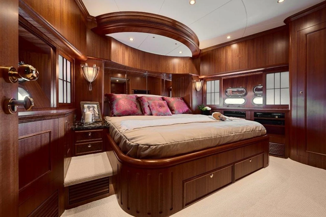 a bedroom with a bed and a mirror aboard P110 (NEW BOAT SPEC) Yacht for Sale