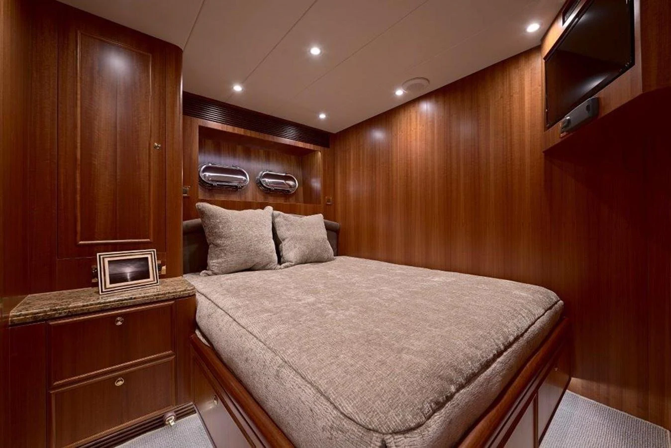 a bed in a room aboard P110 (NEW BOAT SPEC) Yacht for Sale