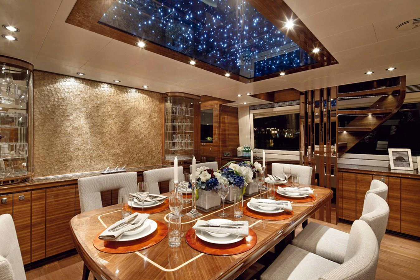 a dining room with a table set aboard P110 (NEW BOAT SPEC) Yacht for Sale