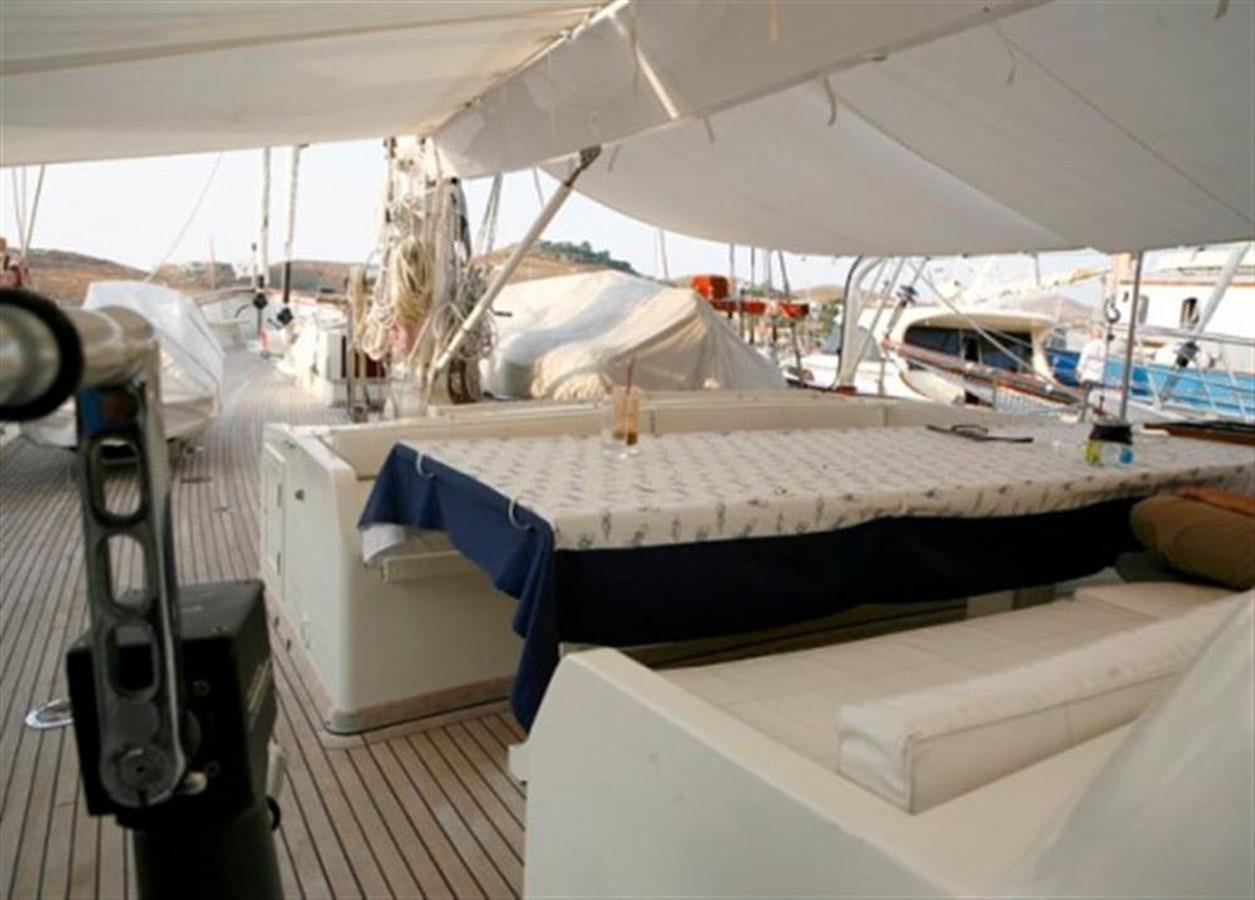 a boat with a blue canopy aboard SWEDISH GOVERMENT Yacht for Sale