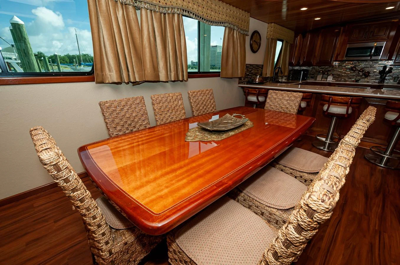 a large dining table in a restaurant aboard LE COLBY JEAN Yacht for Sale
