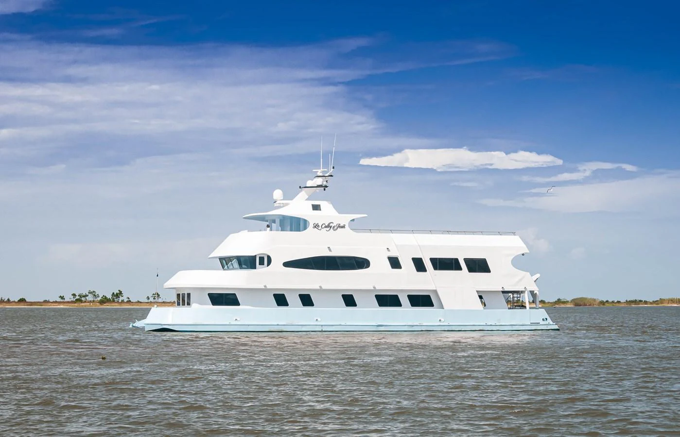 a white yacht in the water aboard LE COLBY JEAN Yacht for Sale