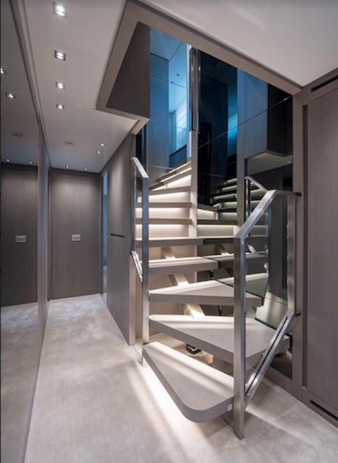 a set of metal stairs in a building aboard DINAIA Yacht for Sale