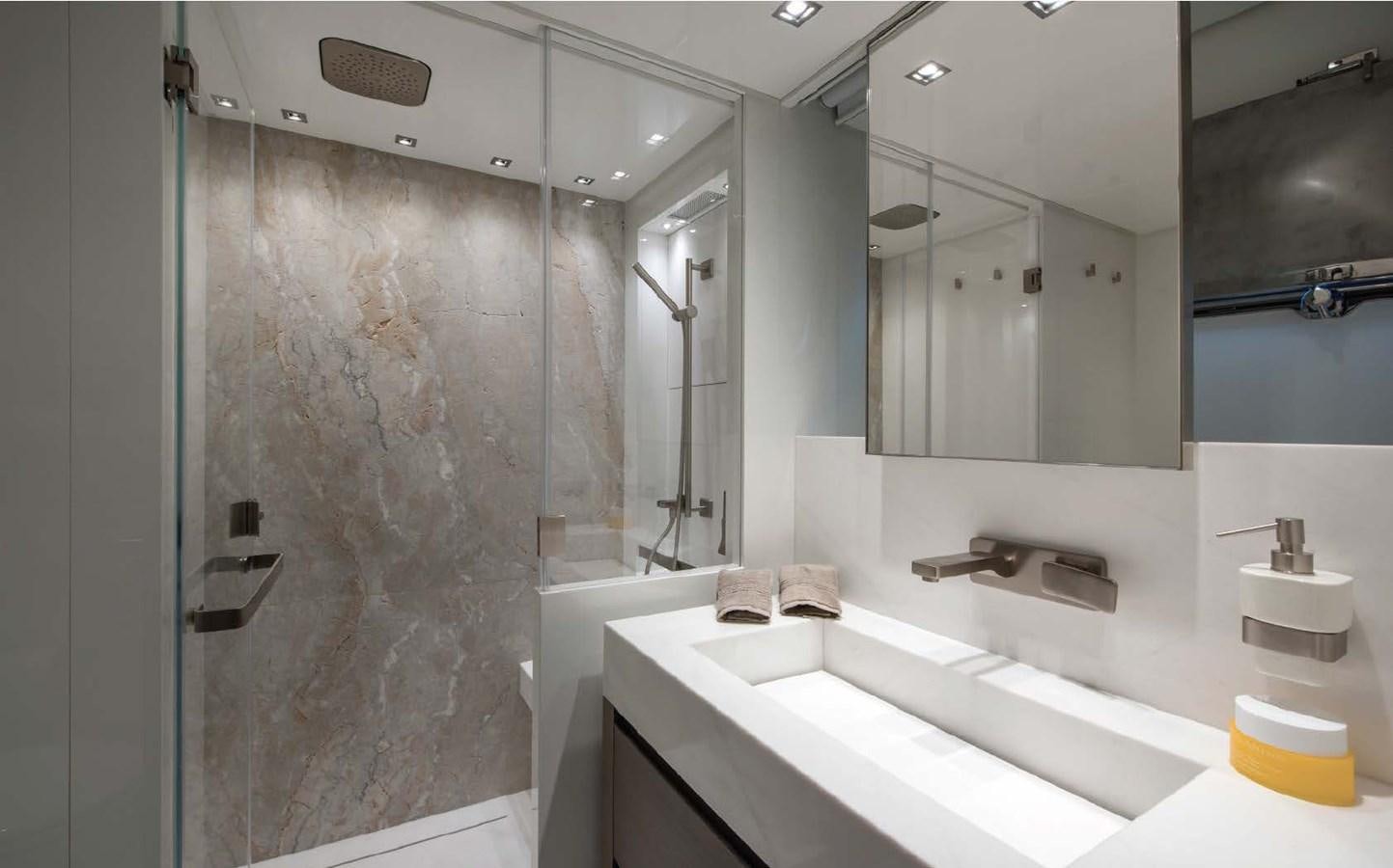 a bathroom with a large shower aboard SANLORENZO SL106 Yacht for Sale