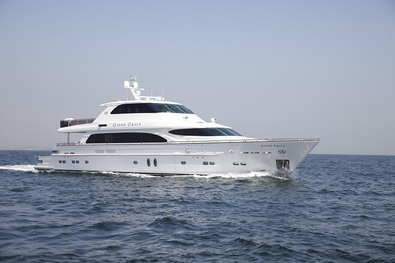 a white yacht in the water aboard QUEEN GRACE Yacht for Sale