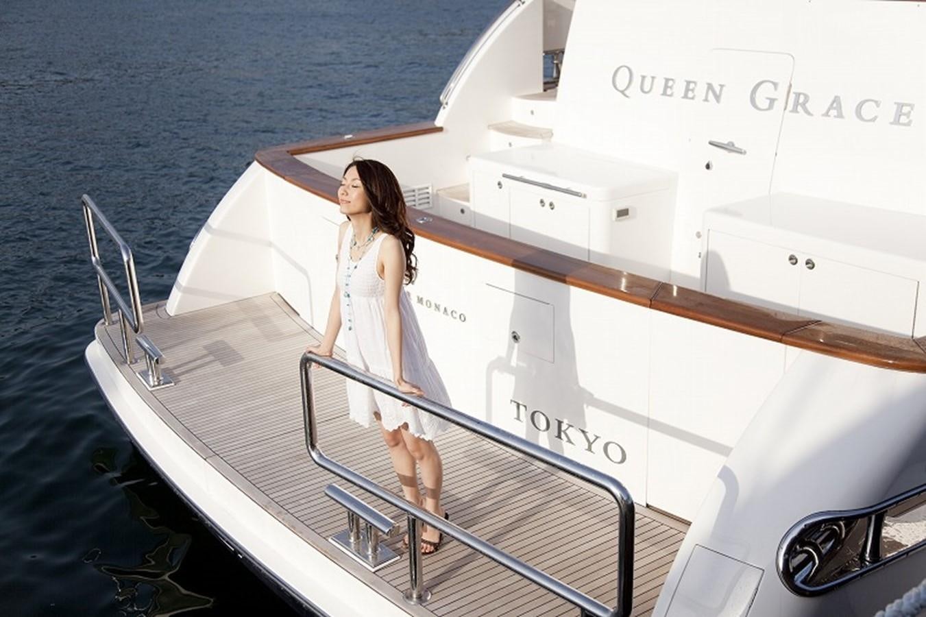 a person standing on a boat aboard QUEEN GRACE Yacht for Sale