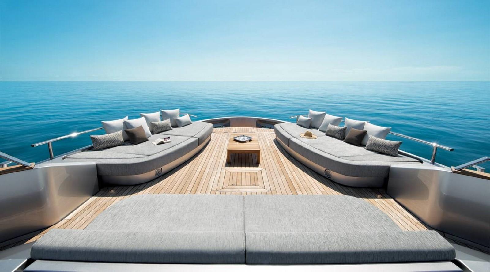 a deck with a view of the ocean and the ocean aboard MONTE CARLO YACHTS MCY 105 Yacht for Sale
