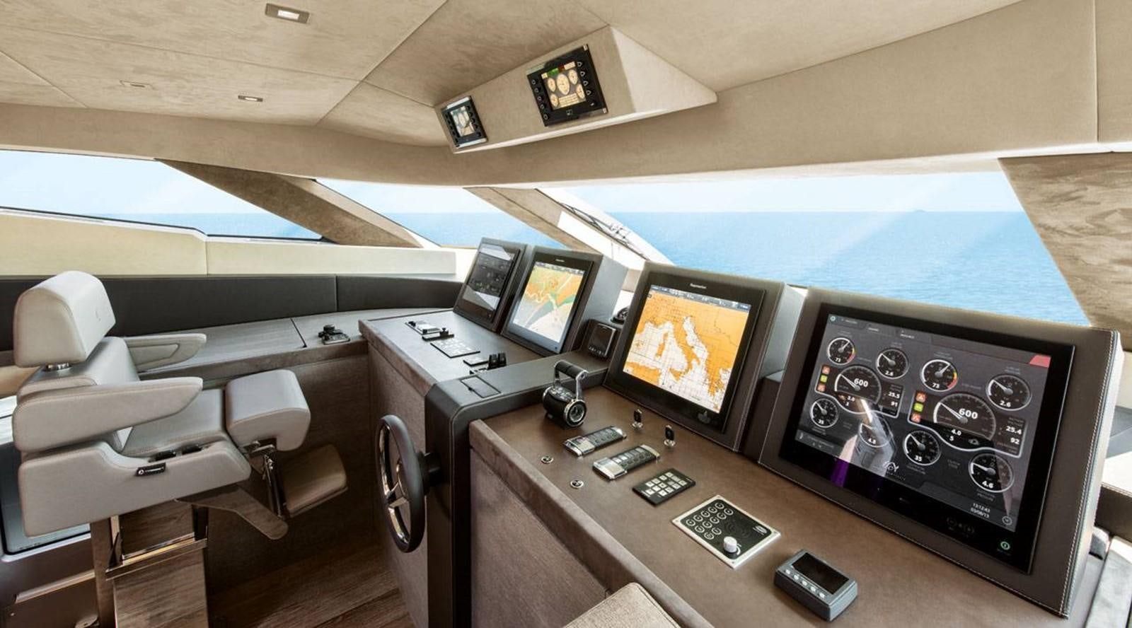 a control room with computers aboard MONTE CARLO YACHTS MCY 105 Yacht for Sale