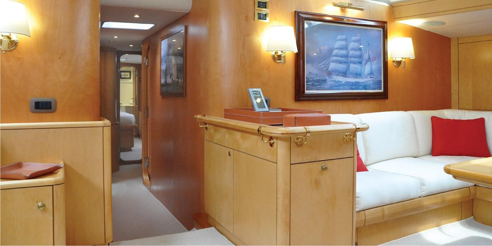 a room with a bed and a desk aboard ASAHI Yacht for Sale