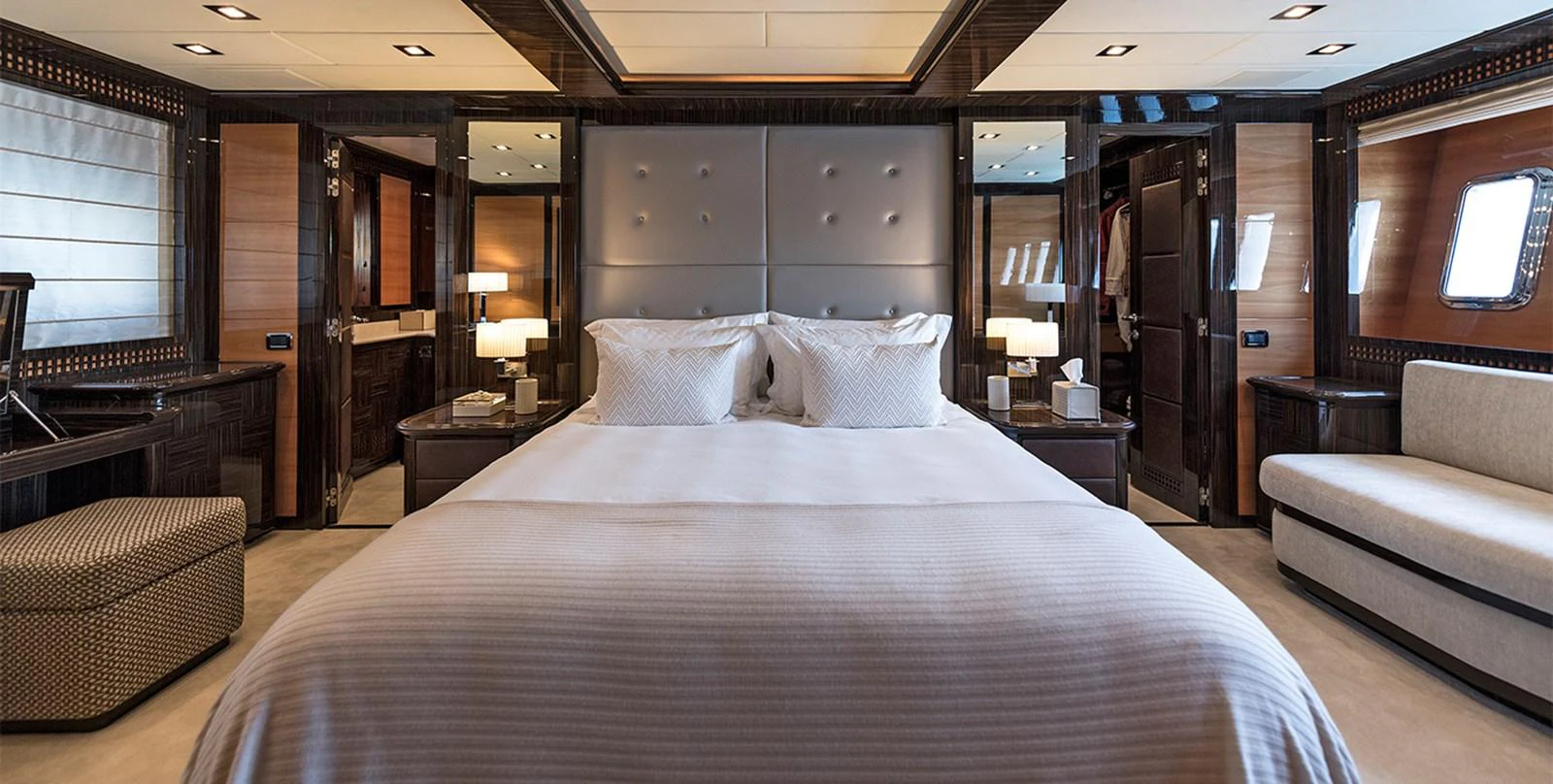 a bed in a hotel room aboard DANUSH Yacht for Sale