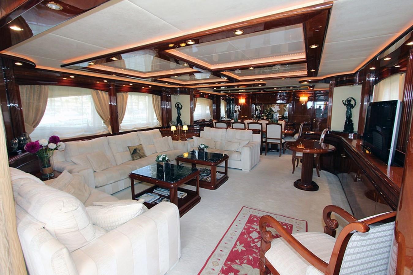 a living room with a piano aboard MARIA JOSE Yacht for Sale