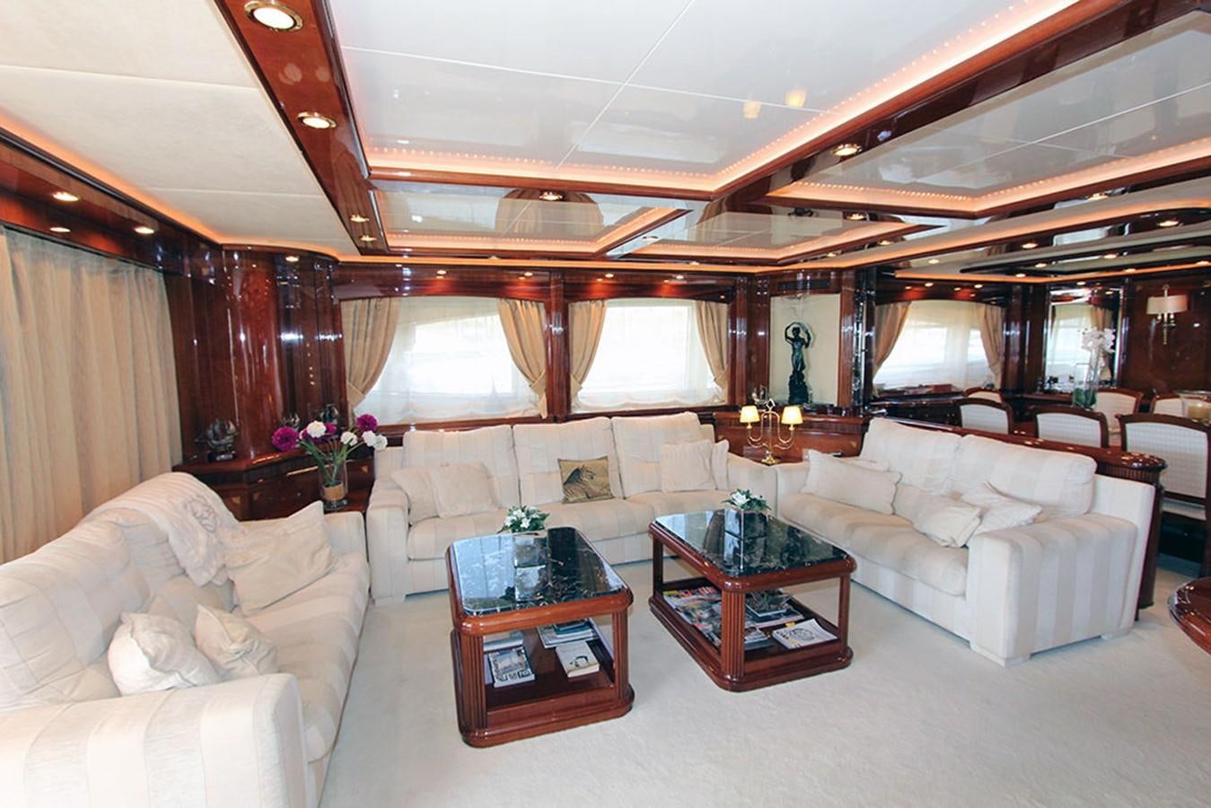 a living room with a large ceiling aboard MARIA JOSE Yacht for Sale