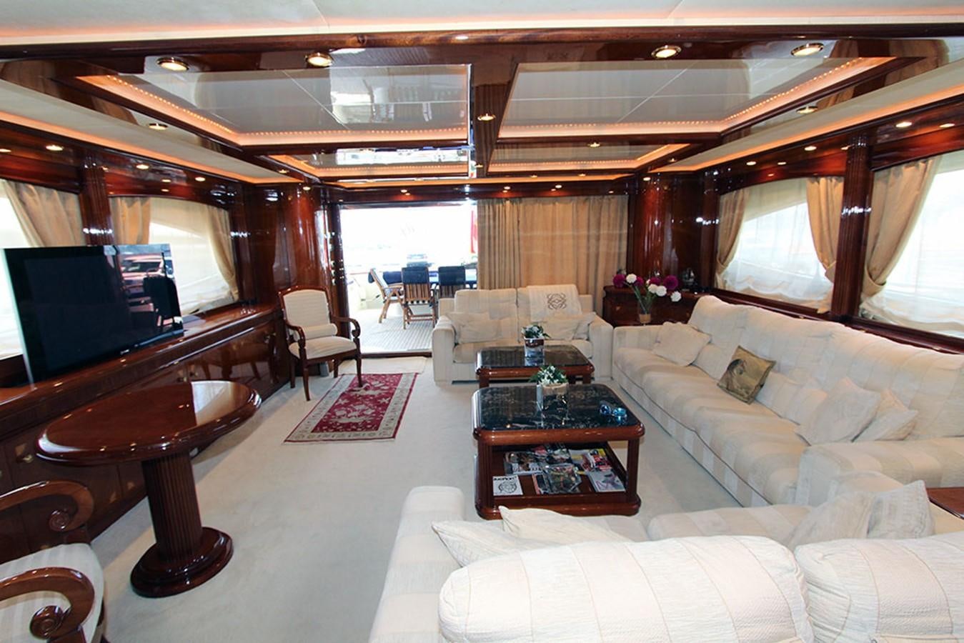 a living room with a piano and a piano aboard MARIA JOSE Yacht for Sale