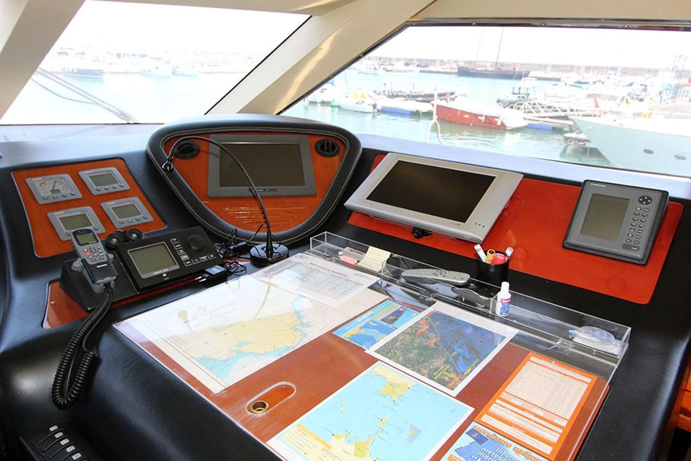 a desk with a laptop and a phone on it aboard MARIA JOSE Yacht for Sale