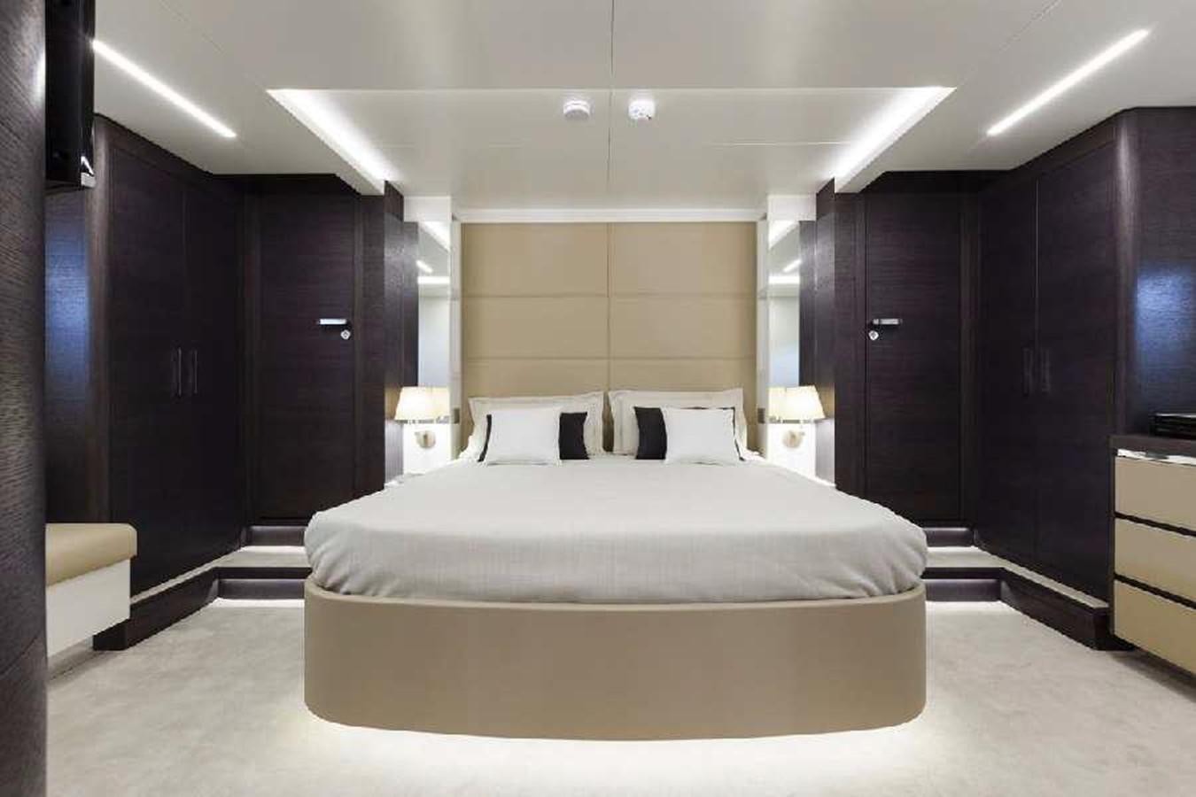 a large bed in a room aboard FRANCESCA Yacht for Sale