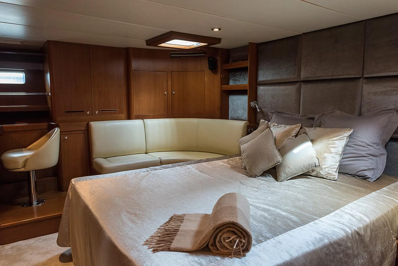 a bed in a room aboard SINDONEMO Yacht for Sale