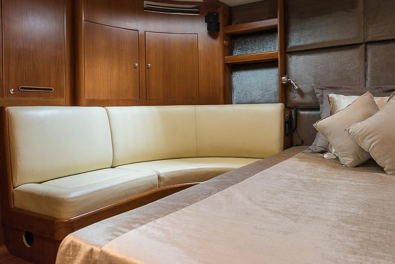 a bed in a room aboard SINDONEMO Yacht for Sale