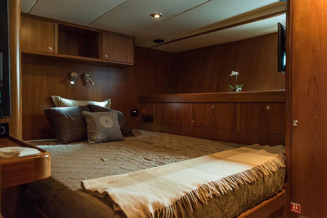 a bed in a room aboard SINDONEMO Yacht for Sale