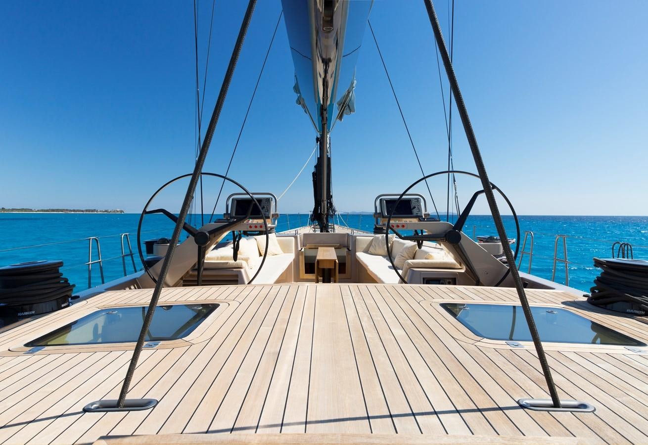 a deck with a boat on it aboard WALLY LOVE Yacht for Charter