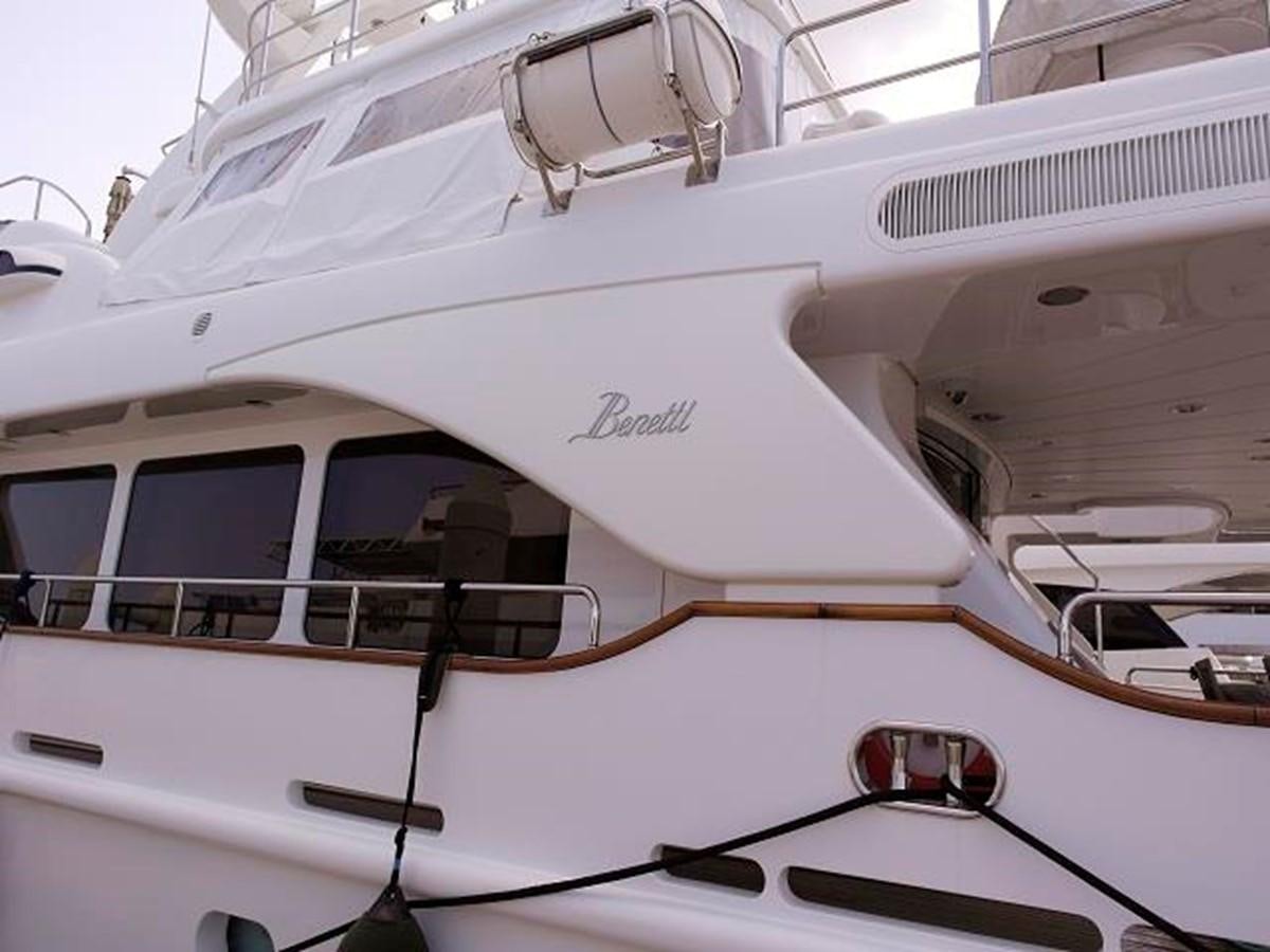 the front of a white yacht aboard BENETTI TRADITION 100 Yacht for Sale
