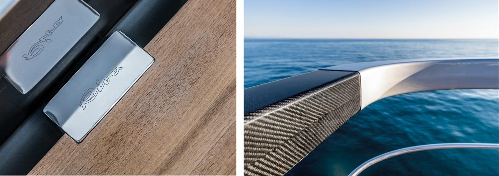 a white rectangular object on a wood surface next to a body of water aboard BESO Yacht for Sale