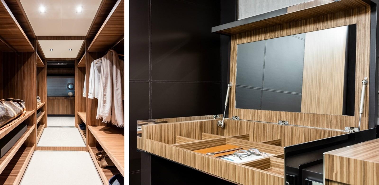 a bathroom with a large mirror aboard BESO Yacht for Sale