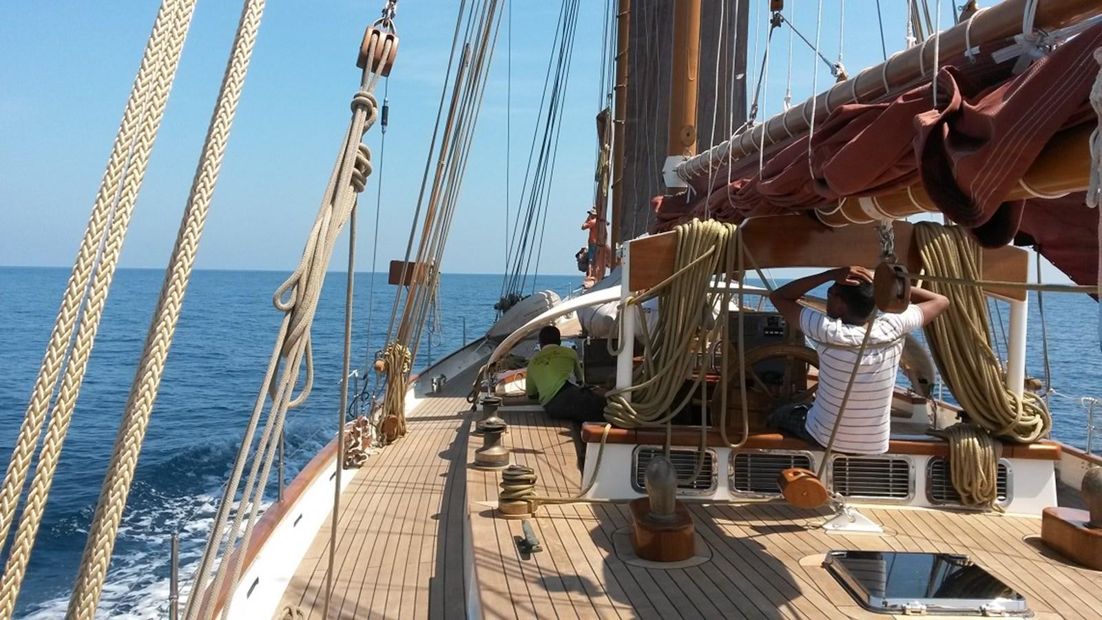 a boat with many sails aboard DALLINGHOO Yacht for Sale
