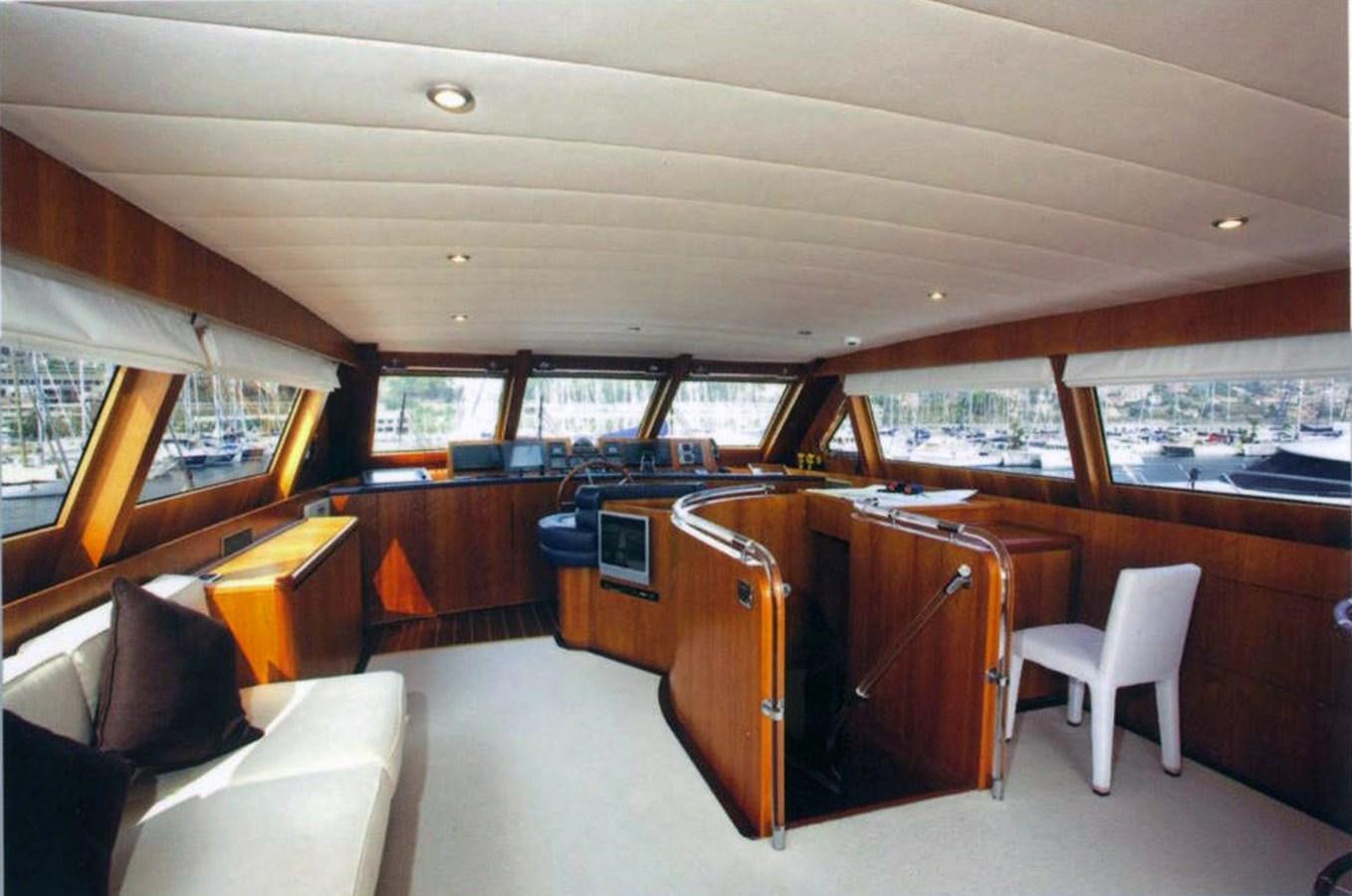 a wooden upright piano in a room aboard GIAVA Yacht for Sale